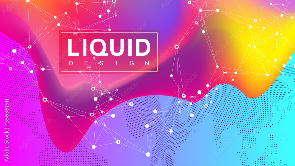 Poster 3d geometric abstract background with iridescent holographic liquid wavy gradient flowing dynamic shapes. Modern trendy background for your presentation banner design vector template