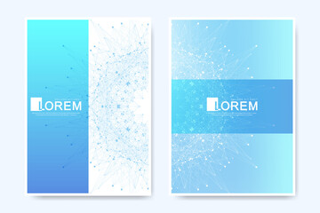 Modern vector template for brochure, leaflet, flyer, cover, banner, catalog, magazine, annual report. Quantum technology. Futuristic explosion design. Big data visualization. Artificial intelligence