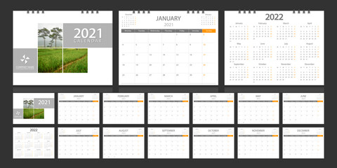 Calendar 2021, calendar 2022, week start Monday corporate design template vector.