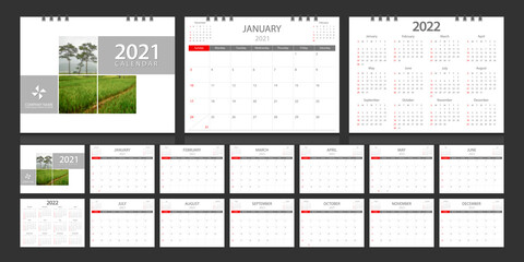 Calendar 2021, calendar 2022, week start Sunday corporate design template vector.