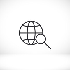 Globe magnifier black vector icon line linear style on the background. Best icon 10 eps illustration