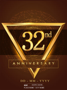 32nd anniversary poster design on golden and elegant background, vector design for anniversary celebration, greeting card and invitation card.