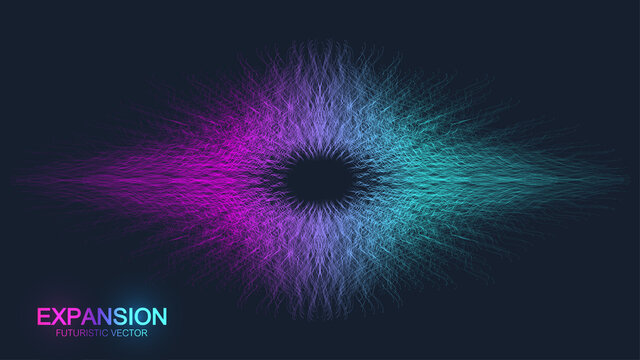 Expansion of life. Colorful explosion background with connected line and dots, wave flow. Visualization Quantum technology. Abstract graphic background explosion, motion burst, vector illustration