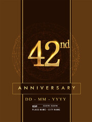 42nd anniversary poster design on golden and elegant background, vector design for anniversary celebration, greeting card and invitation card.
