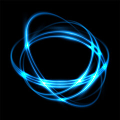 Shining rings symbolizing the motion of atomic particles. A luminous energy object. Vector illustration