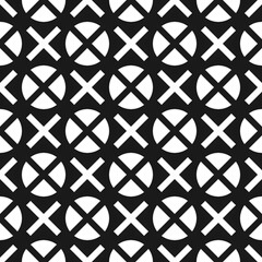 Seamless geometric abstract pattern with elements of cross and circle.