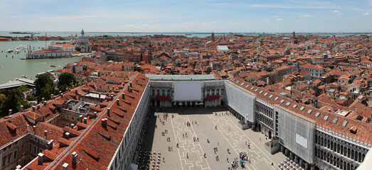 Panoramic view of St Mark's Square (Piazza San Marco) from Campanile. 