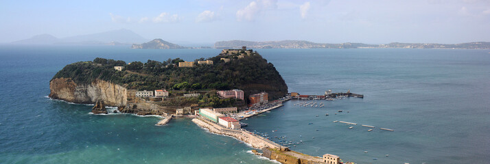 view of the island of Nisida and the neapolitan archipelago and the gulf of Pozzuoli
