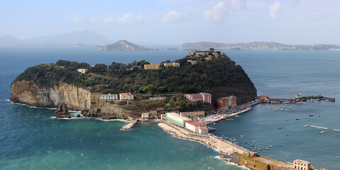 view of the island of Nisida and the neapolitan archipelago and the gulf of Pozzuoli