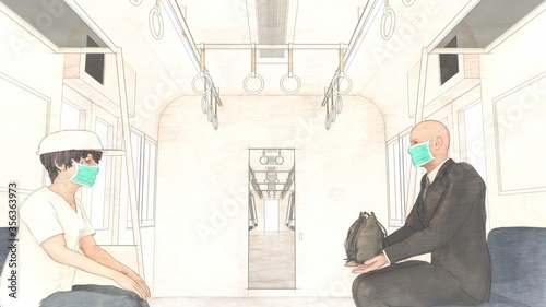 車内コロナウイルス 人あり イラスト Wall Mural 啓文 佐々木 車内コロナウイルス 人あり イラスト Wall Mural 啓文 佐々木
