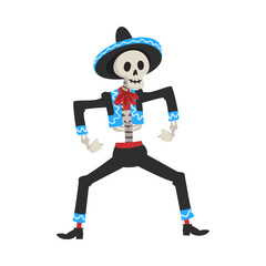 Male Skeleton in the Mexican National Costume, Day of the Dead Dia de los Muertos Concept Vector Illustration
