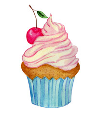 raster image cupcake with cherry and pink cream