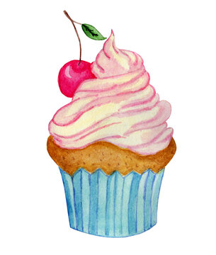 raster image cupcake with cherry and pink cream
