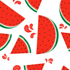 Watermelon slices seamless pattern.Juicy ripe, slices of watermelon. vector illustration in flat design. Vegan food. ECO product. Summer time. Summer food concept illustration isolated on white.