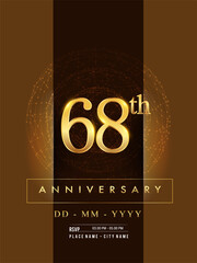 68th anniversary poster design on golden and elegant background, vector design for anniversary celebration, greeting card and invitation card.
