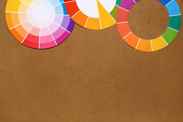 Color palettes on brown background