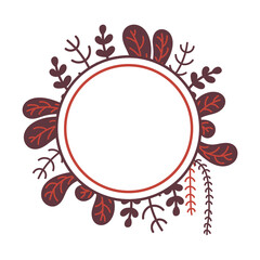 Round frame template with floral doodle elements.