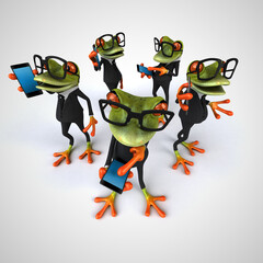 3D Illustration of cartoon Frogs phoning