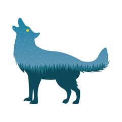 double exposure of wolf and night sky
