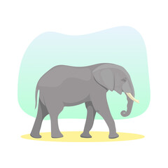 Big grey elephant walking. Side view. Wildlife animal. Africa and Asia. Huge creature. Safari icon sign or symbol. Circus attraction. Fauna element. Side view - Flat vector character illustration.