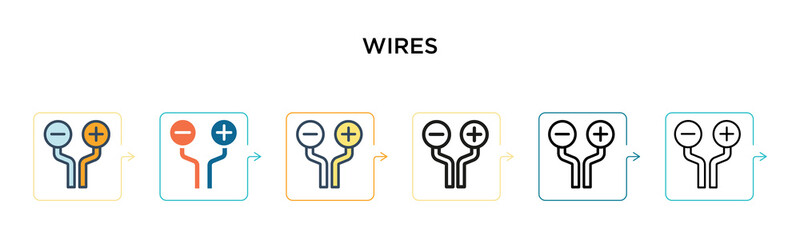 Wires vector icon in 6 different modern styles. Black, two colored wires icons designed in filled, outline, line and stroke style. Vector illustration can be used for web, mobile, ui