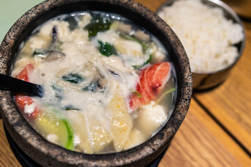 Closeup shot of seafood stews in a pot in China
