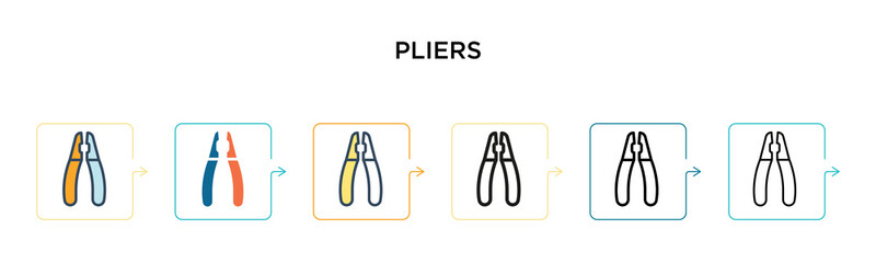 Pliers vector icon in 6 different modern styles. Black, two colored pliers icons designed in filled, outline, line and stroke style. Vector illustration can be used for web, mobile, ui