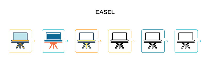 Easel vector icon in 6 different modern styles. Black, two colored easel icons designed in filled, outline, line and stroke style. Vector illustration can be used for web, mobile, ui