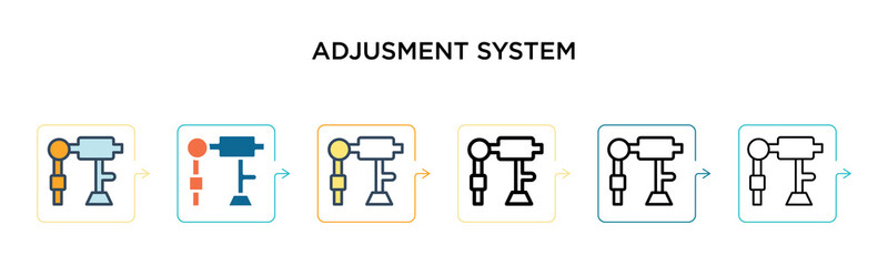 Adjusment system vector icon in 6 different modern styles. Black, two colored adjusment system icons designed in filled, outline, line and stroke style. Vector illustration can be used for web,