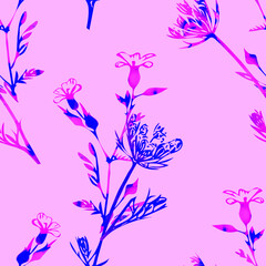 Fototapeta na wymiar Field flowers, watercolor template, seamless pattern.