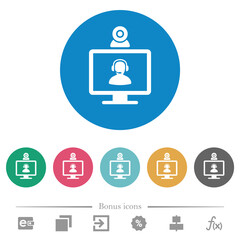 Video assistance flat round icons