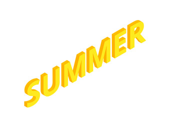 Isometric lettering composition of Summer Vacation isolated on white background.