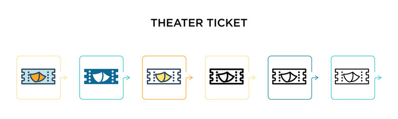Theater ticket vector icon in 6 different modern styles. Black, two colored theater ticket icons designed in filled, outline, line and stroke style. Vector illustration can be used for web, mobile, ui