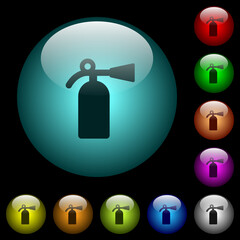 Fire extinguisher icons in color illuminated glass buttons