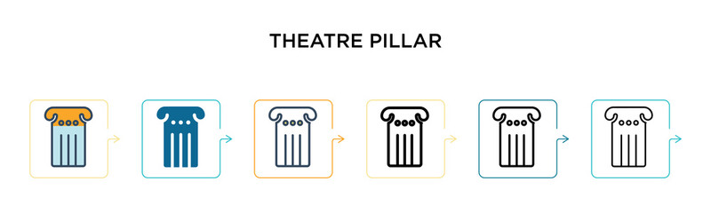 Theatre pillar vector icon in 6 different modern styles. Black, two colored theatre pillar icons designed in filled, outline, line and stroke style. Vector illustration can be used for web, mobile, ui