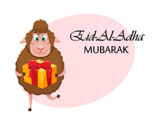 Eid al-Adha Mubarak. Funny cartoon sheep