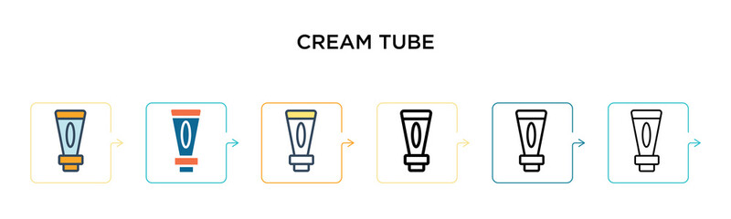 Cream tube vector icon in 6 different modern styles. Black, two colored cream tube icons designed in filled, outline, line and stroke style. Vector illustration can be used for web, mobile, ui