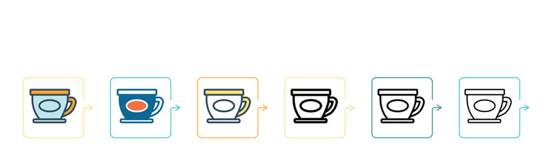 Tea vector icon in 6 different modern styles. Black, two colored tea icons designed in filled, outline, line and stroke style. Vector illustration can be used for web, mobile, ui
