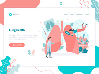 Lungs health. Web page design template. Medical flat vector illustration.