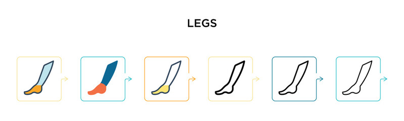 Legs vector icon in 6 different modern styles. Black, two colored legs icons designed in filled, outline, line and stroke style. Vector illustration can be used for web, mobile, ui