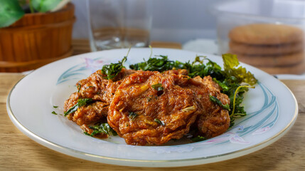 Fried Fish Cakes in ceramic plate 