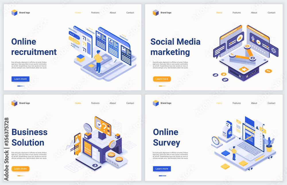 Aufkleber isometric online recruitment, social media marketing vector illustration. modern concept interface d