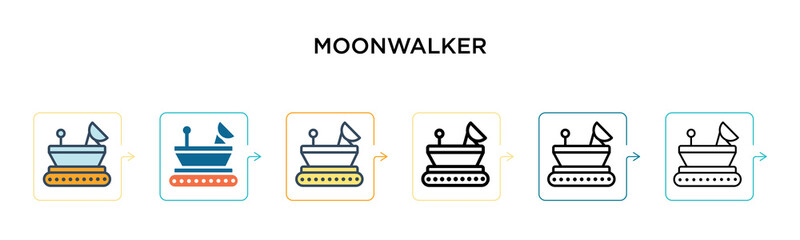 Moonwalker vector icon in 6 different modern styles. Black, two colored moonwalker icons designed in filled, outline, line and stroke style. Vector illustration can be used for web, mobile, ui