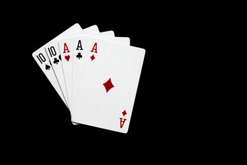Full house combination in poker on black background. Poker  combinations concept.