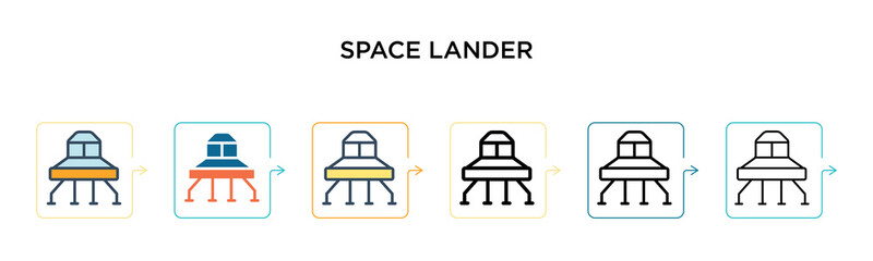 Space lander vector icon in 6 different modern styles. Black, two colored space lander icons designed in filled, outline, line and stroke style. Vector illustration can be used for web, mobile, ui © Premium Art