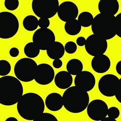 Abstract seamless pattern. Black circles on yellow background geometric design. Vector illustration