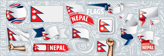 Vector set of the national flag of Nepal in various creative designs