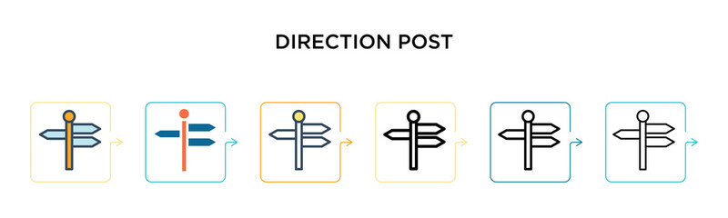 Direction post vector icon in 6 different modern styles. Black, two colored direction post icons designed in filled, outline, line and stroke style. Vector illustration can be used for web, mobile, ui