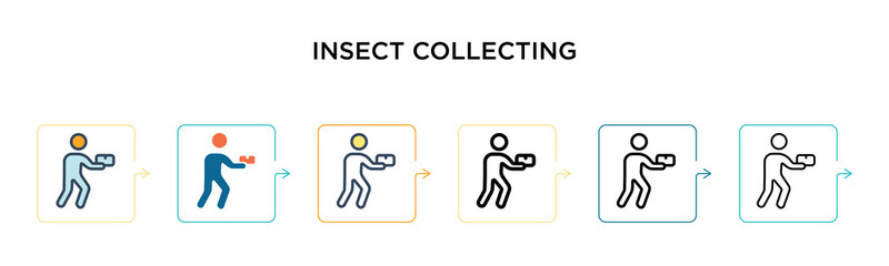 Insect collecting vector icon in 6 different modern styles. Black, two colored insect collecting icons designed in filled, outline, line and stroke style. Vector illustration can be used for web,
