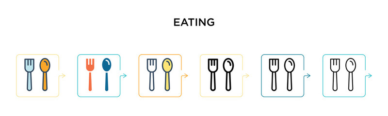 Eating vector icon in 6 different modern styles. Black, two colored eating icons designed in filled, outline, line and stroke style. Vector illustration can be used for web, mobile, ui